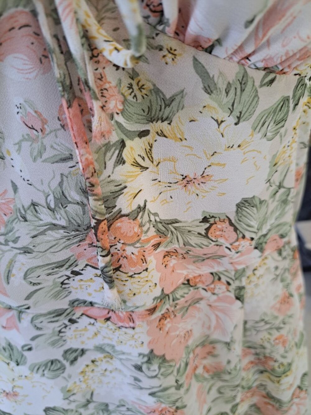 Sunday Up Floral Puff Sleeve Dress Lace-Up Front & Elastic Back Midi Milkmaid M - Picture 3 of 11